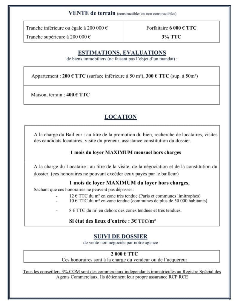 Honoraire vente maison 3%.com 